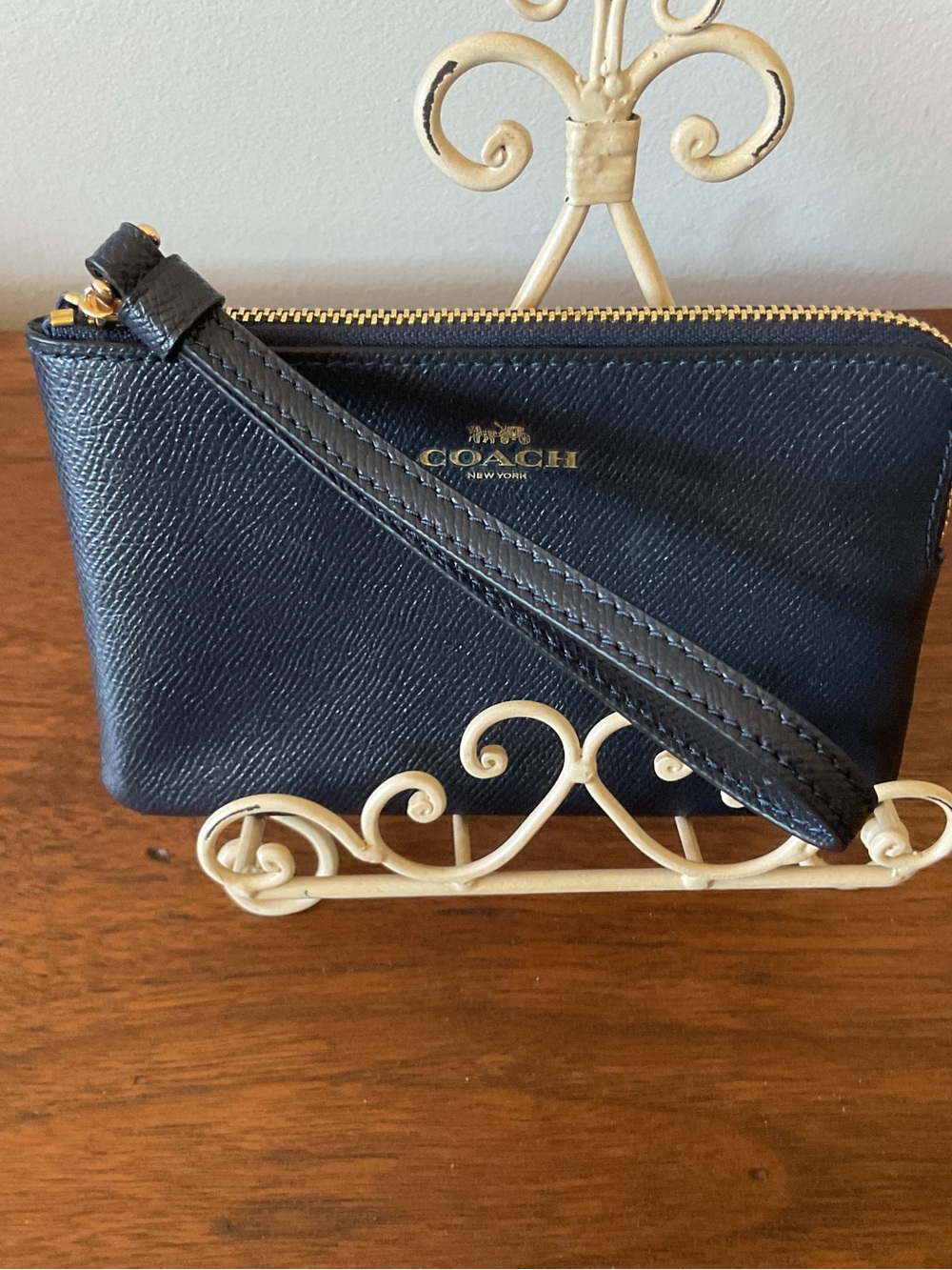 Coach Navy Zip Wristlet with Gold Hardware - Picture 4 of 8